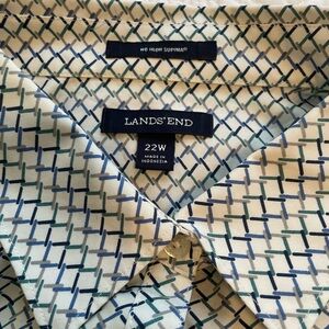 Lands' End women’s chain Patterned Shirt blue gray long sleeve button down